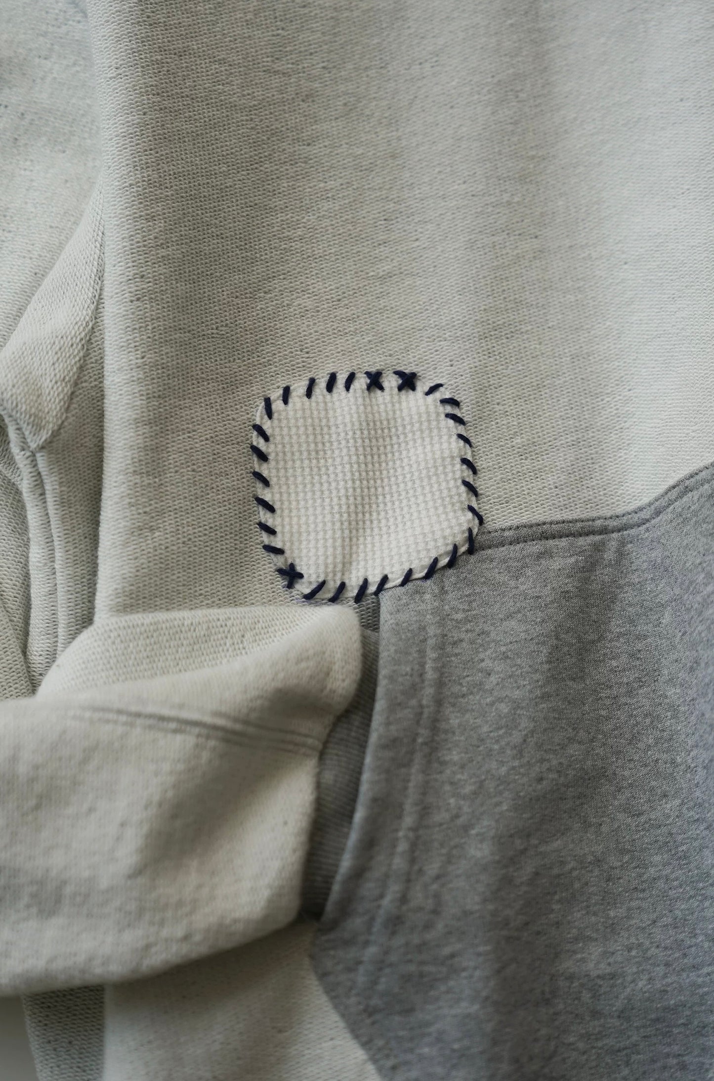 Grey Sashiko Patchwork Hoodie