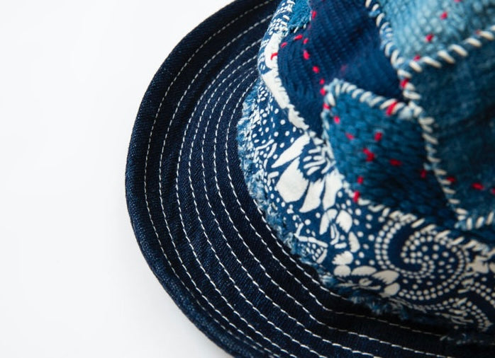 Indigo Dye Kofu Patchwork Bucket Hat