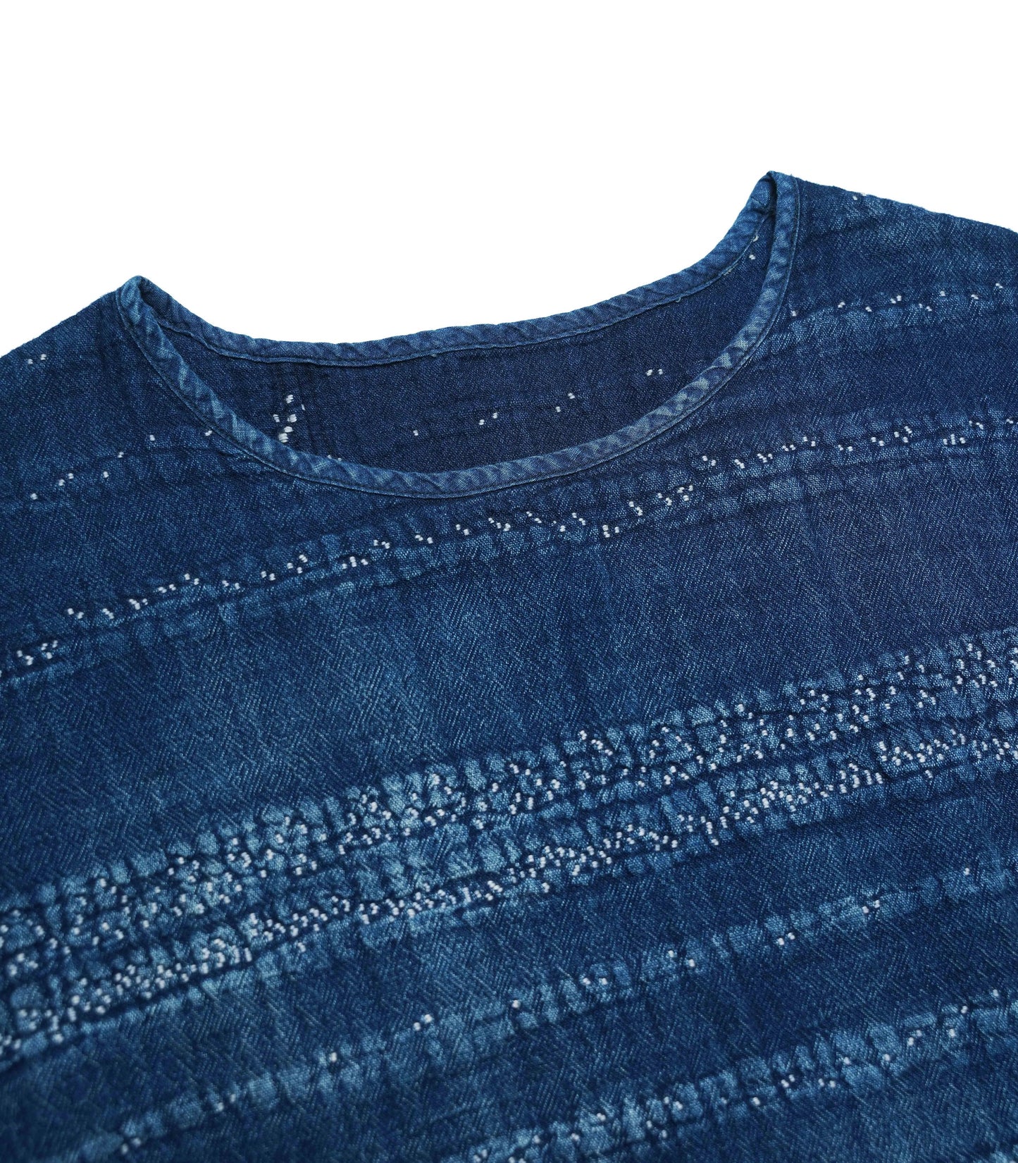 Indigo Dye Sashiko Striped T-Shirt