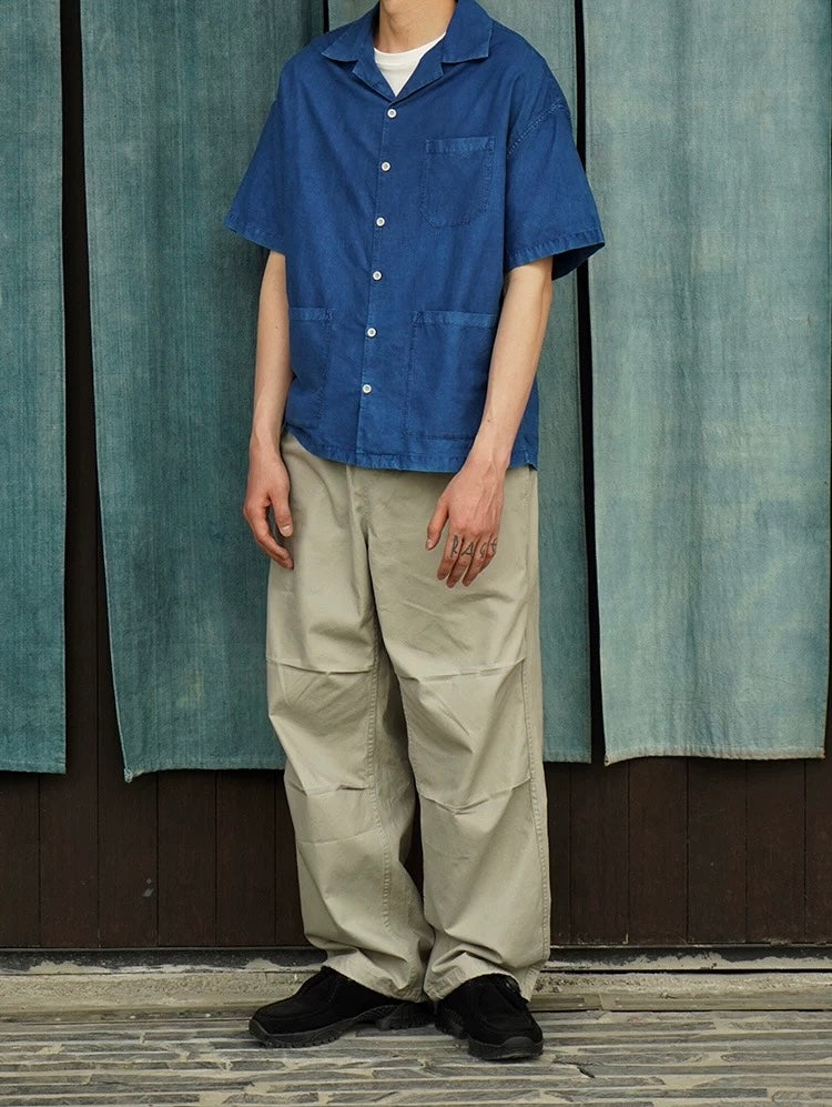 Indigo Dye Short Sleeves Aloha Shirt