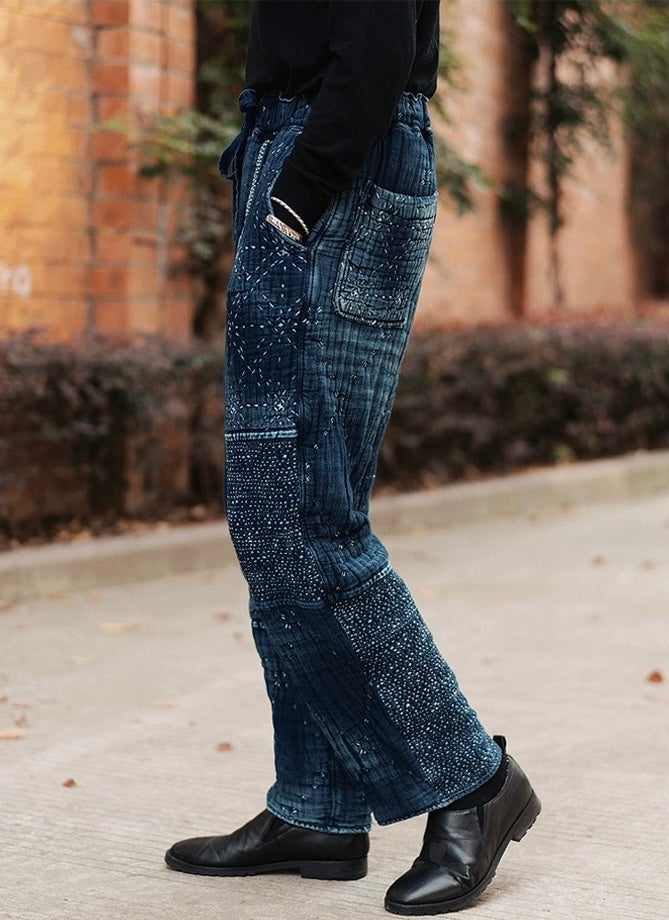 Indigo Dye Sashiko Starry Night Pants