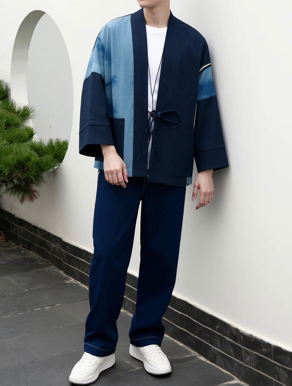 Washed Denim Patchwork Haori Jacket