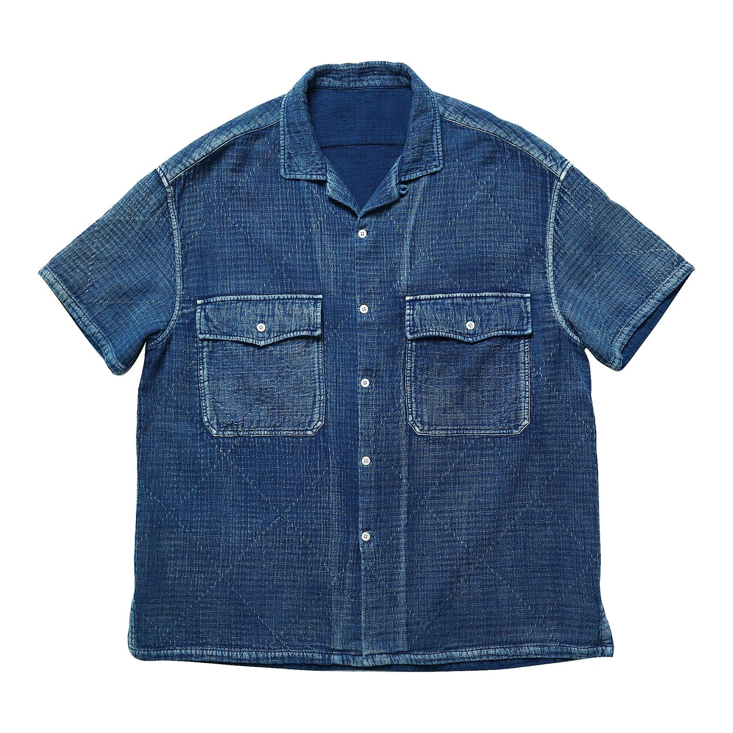 Indigo Dye Sashiko Retro Aloha Shirt