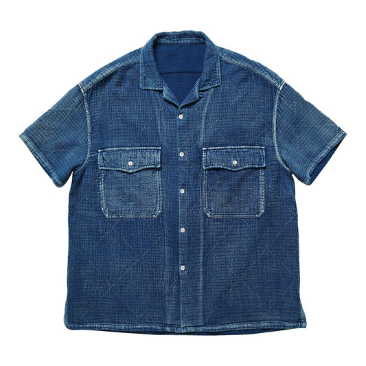 Indigo Dye Sashiko Retro Aloha Shirt