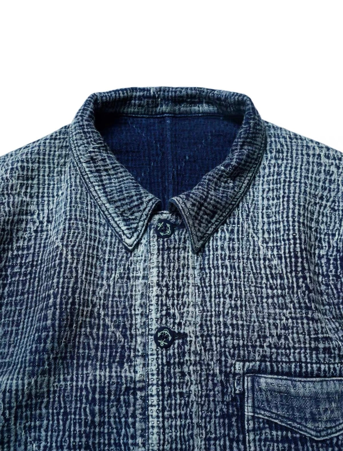 Indigo Dye Stonewashed Sashiko French Work Jacket