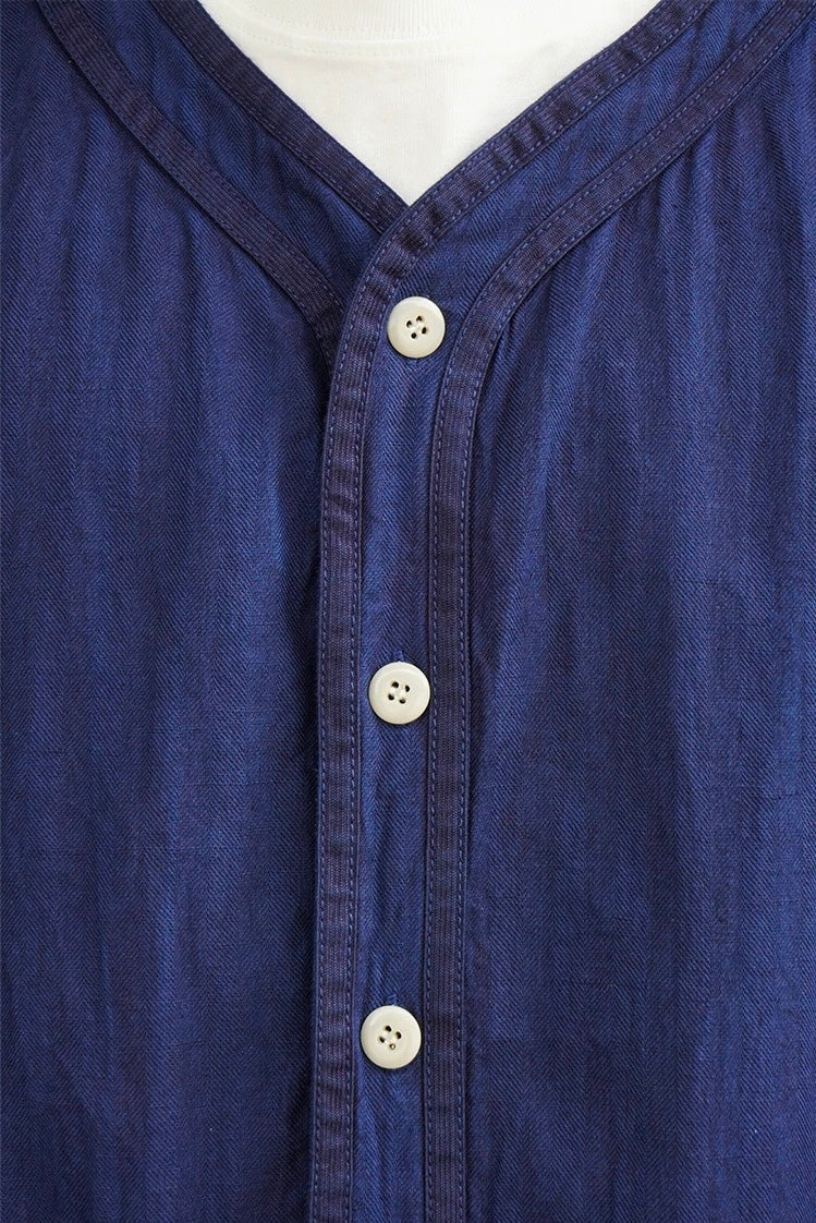 Indigo Dye Short Sleeves Baseball Shirt