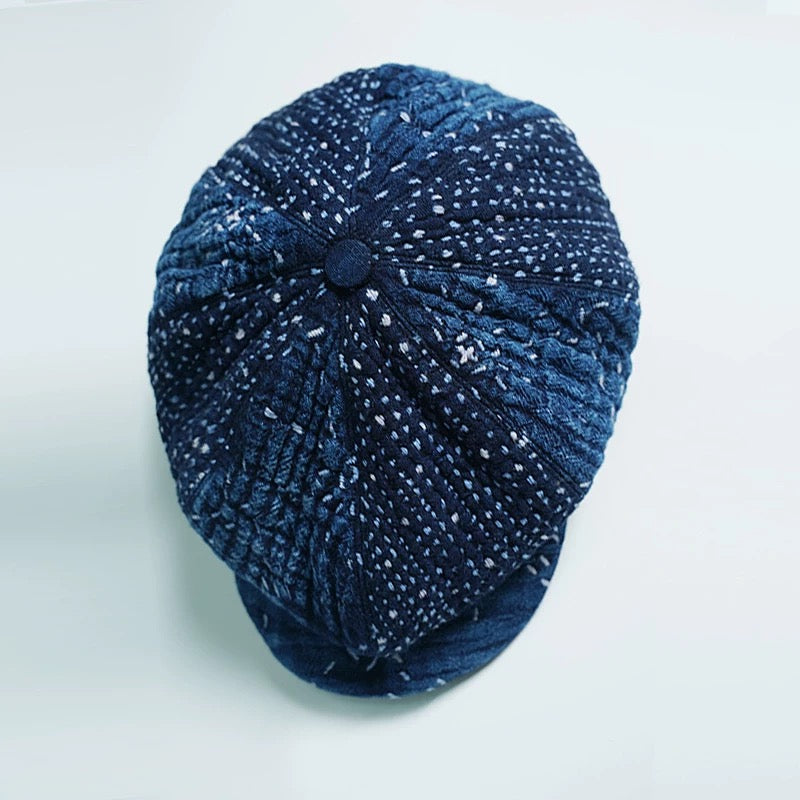 Indigo Dye Sashiko Newsboy Cap