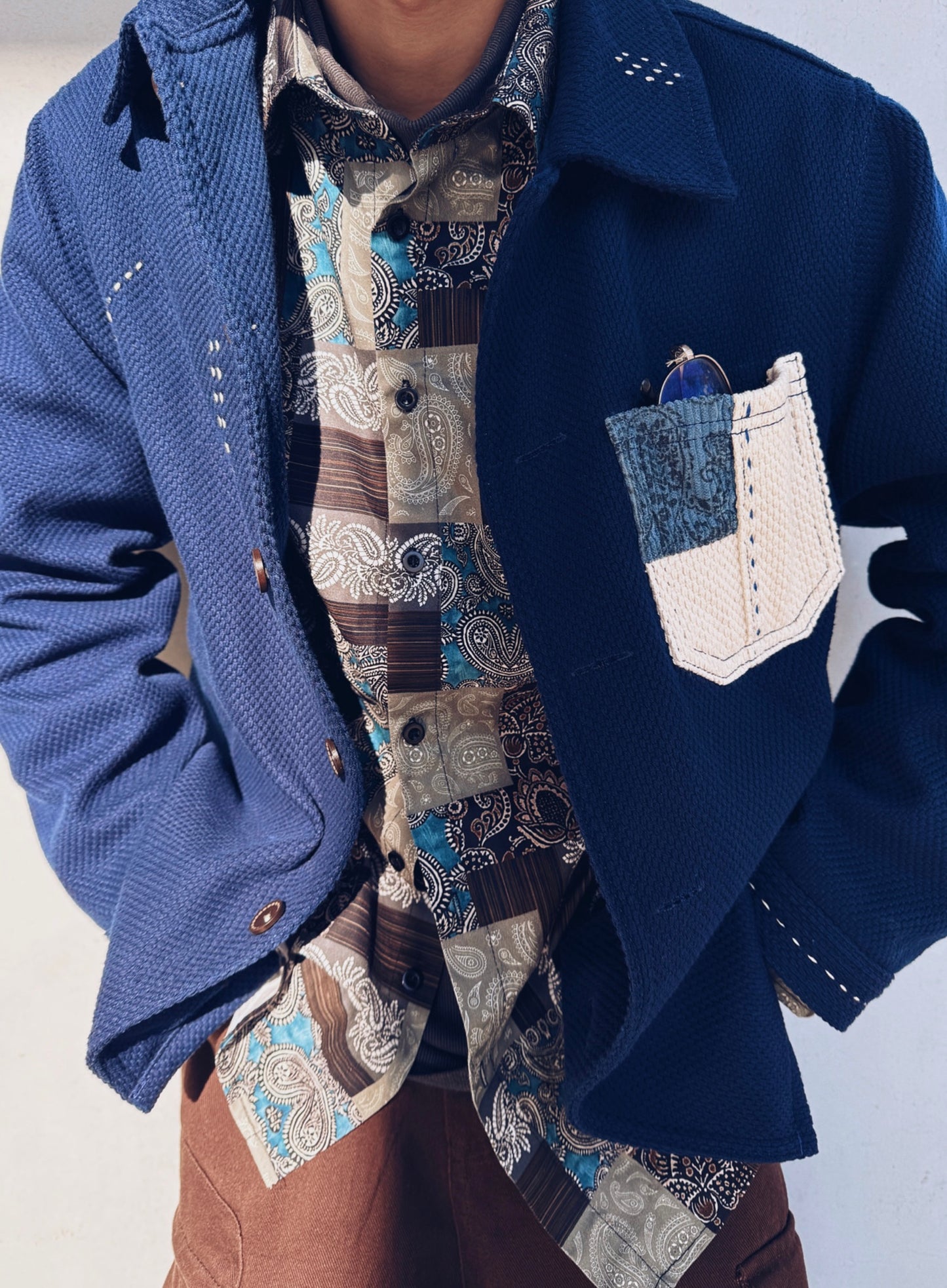 Indigo Dye Kendo Sashiko Bandana Patchwork Jacket