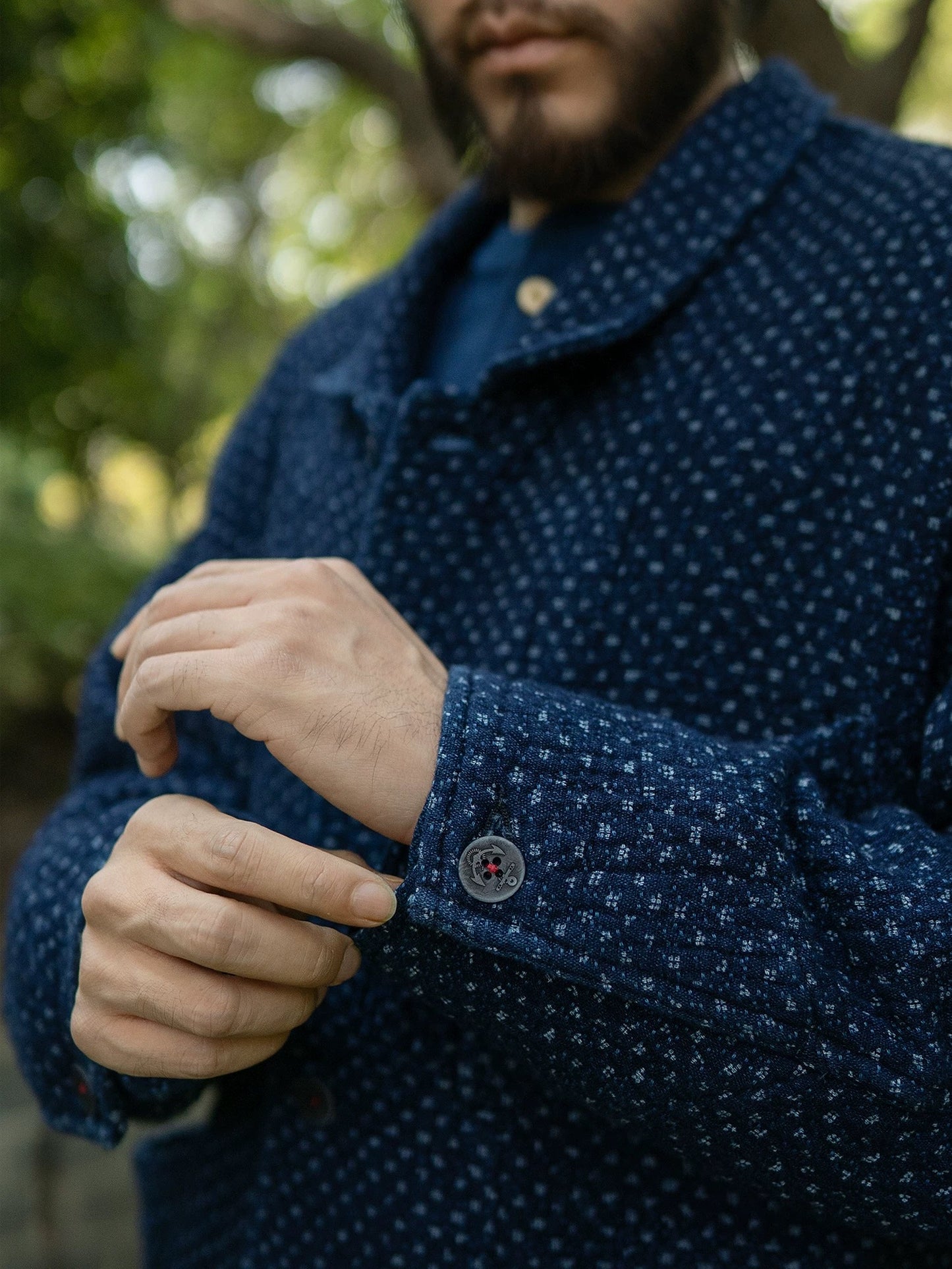 Indigo Dye Heavyweight Sashiko French Coat