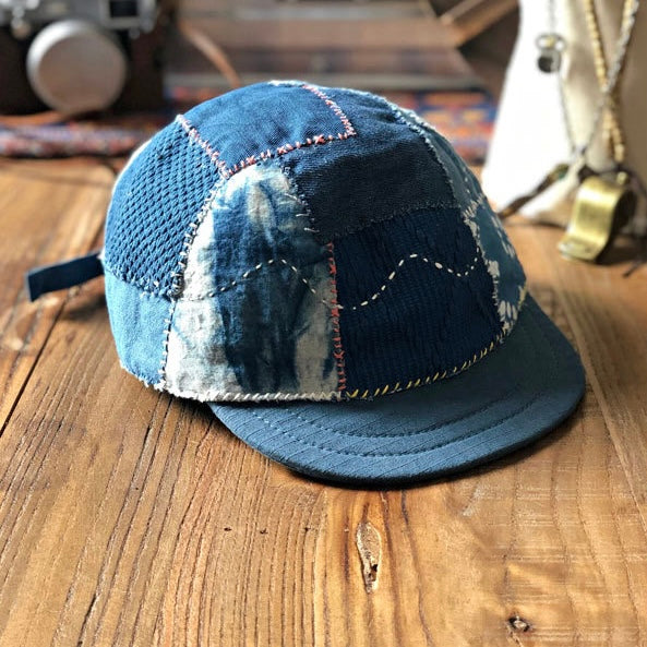 Indigo Dye Patchwork Short Brim Baseball Cap