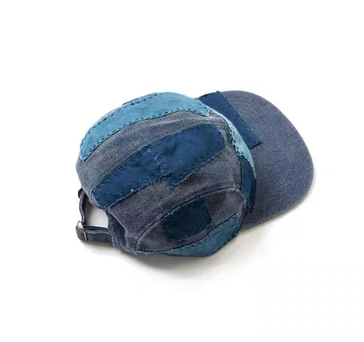 Indigo Dye Boro Patchwork 5-Panel Cap