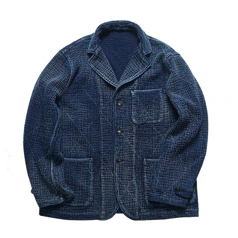 Indigo Dye Sashiko 3 Buttons Blazer Jacket