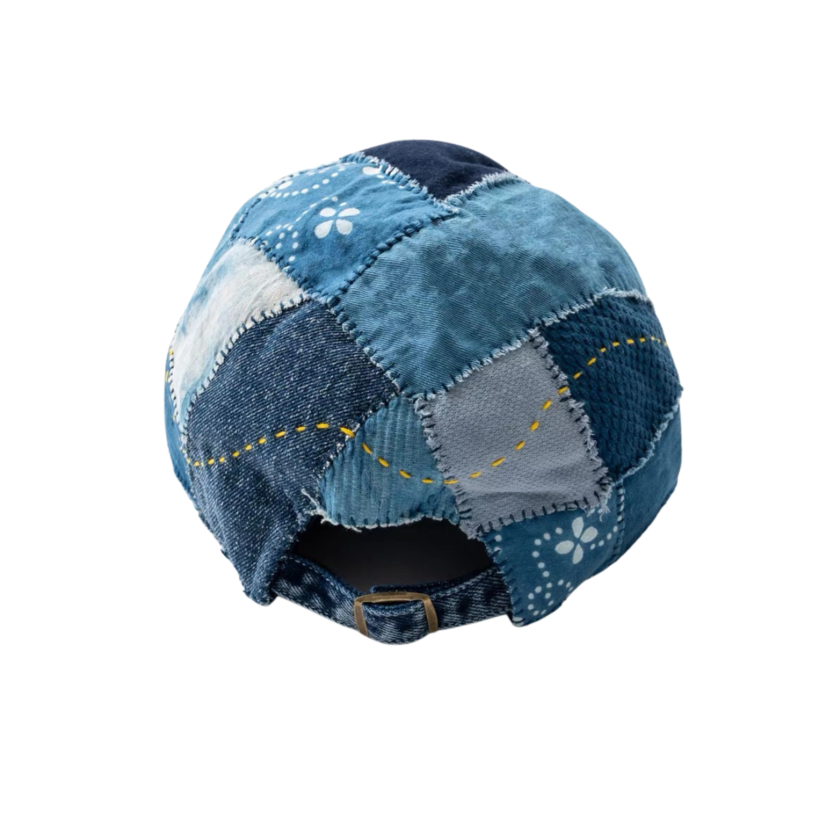 Indigo Dye Patchwork Short Brim Baseball Cap
