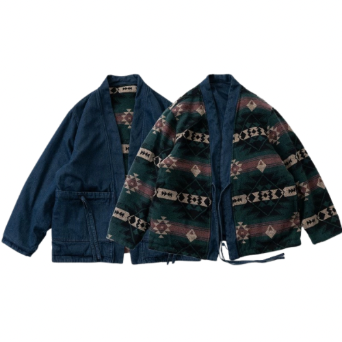 Blue Denim Folk Reversible Haori Jacket