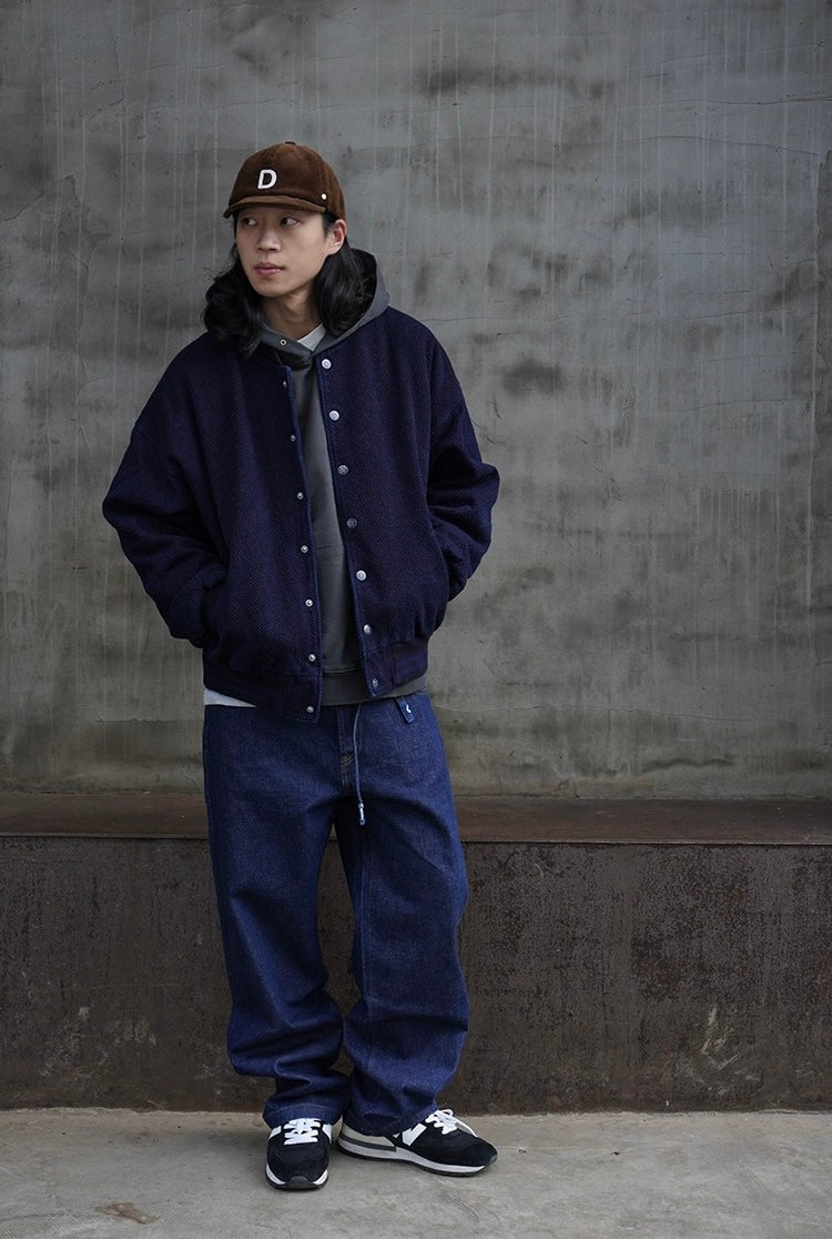 Indigo Dye Baseball Jacket