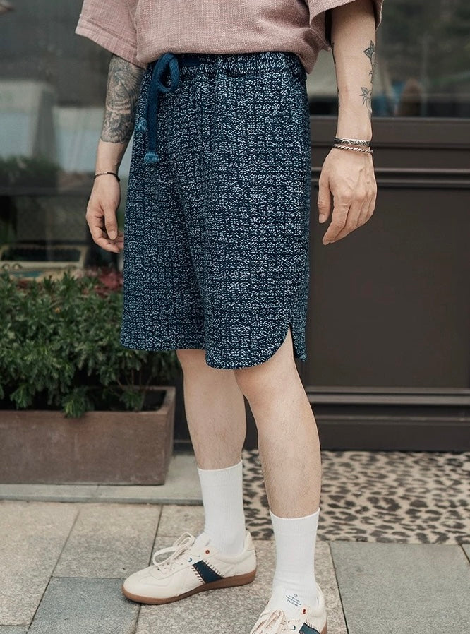 Indigo Dye Sashiko Sakura E-Waist Shorts