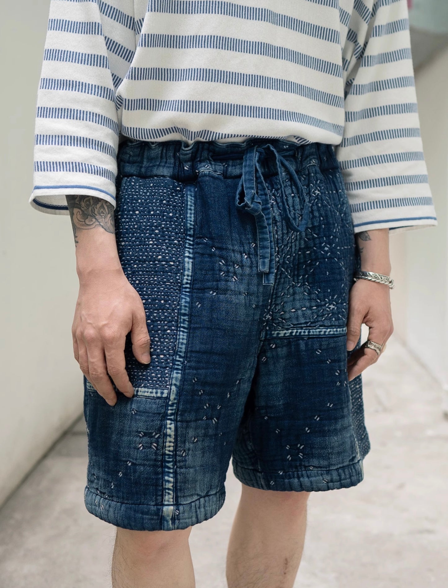 Indigo Dye Sashiko Starry Night Shorts