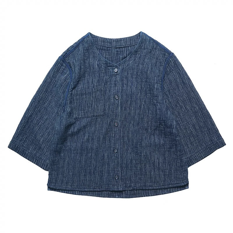 Indigo Dye Sashiko Reversible Baseball Shirt