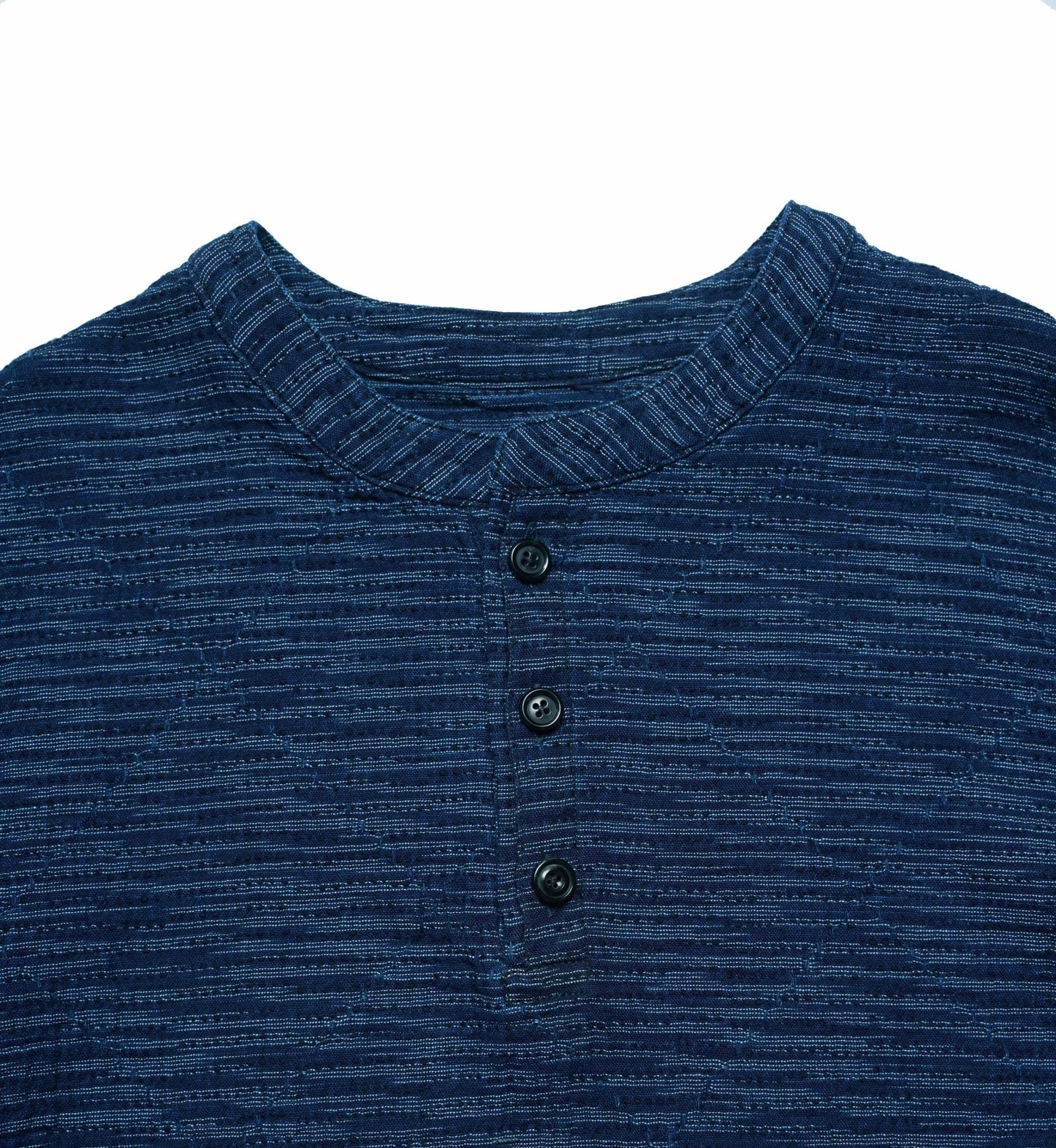 Indigo Dye Sashiko Kasuri Henley T-Shirt