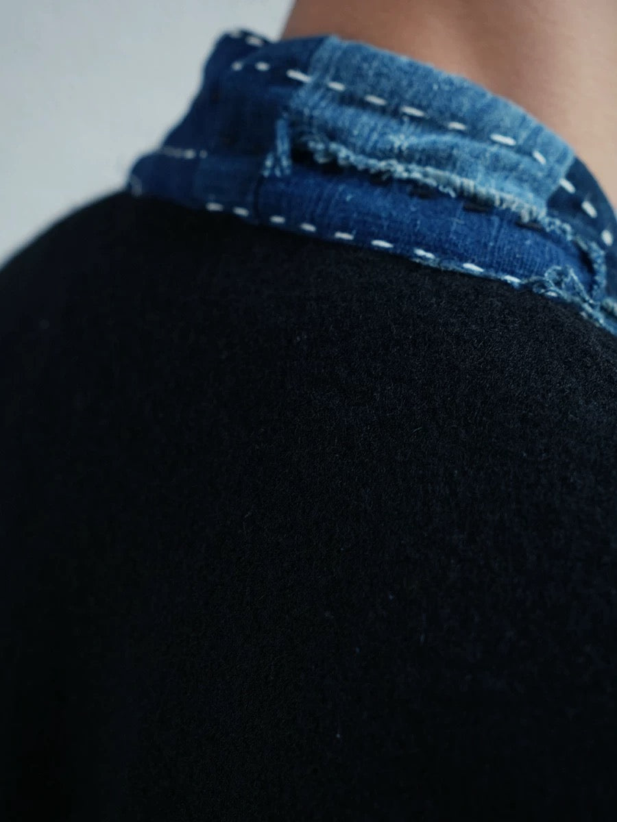 Indigo Dye Sashiko Patchwork Woolen Haori Jacket