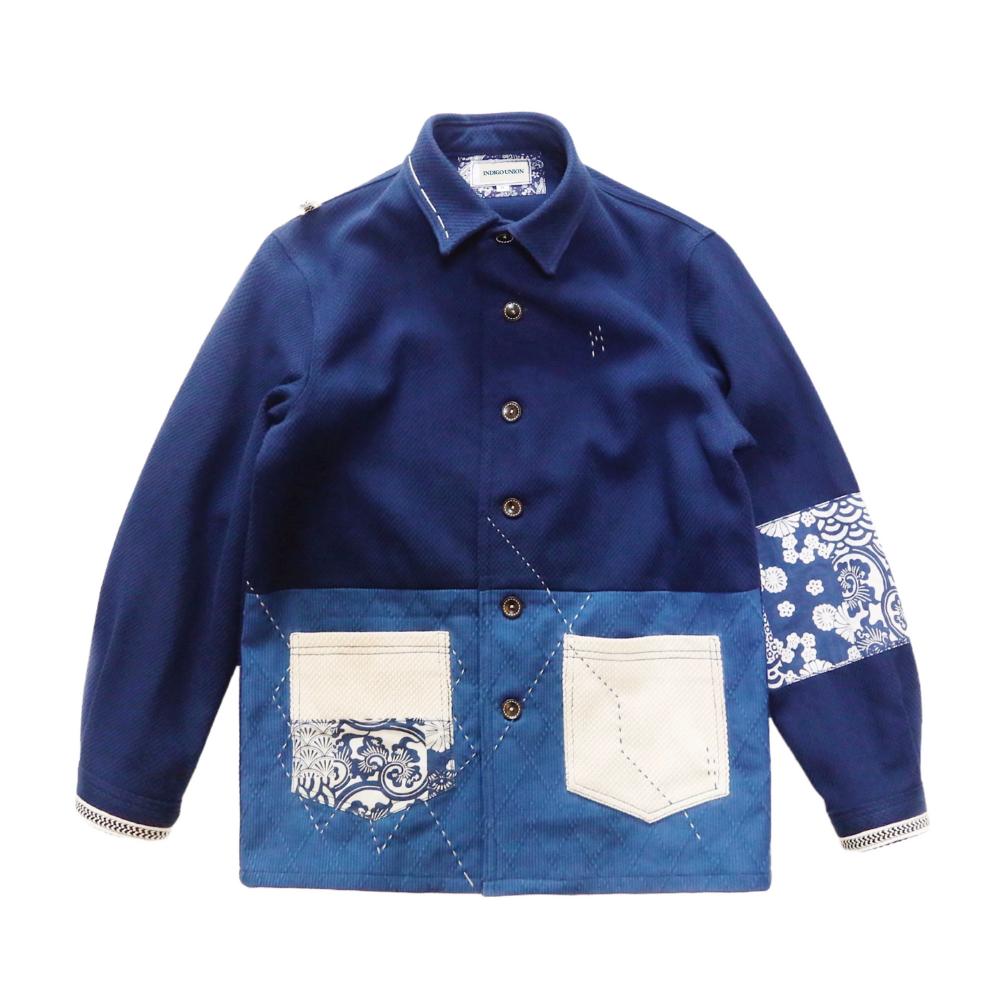 Indigo Dye Two Tone Sashiko Worker Jacket