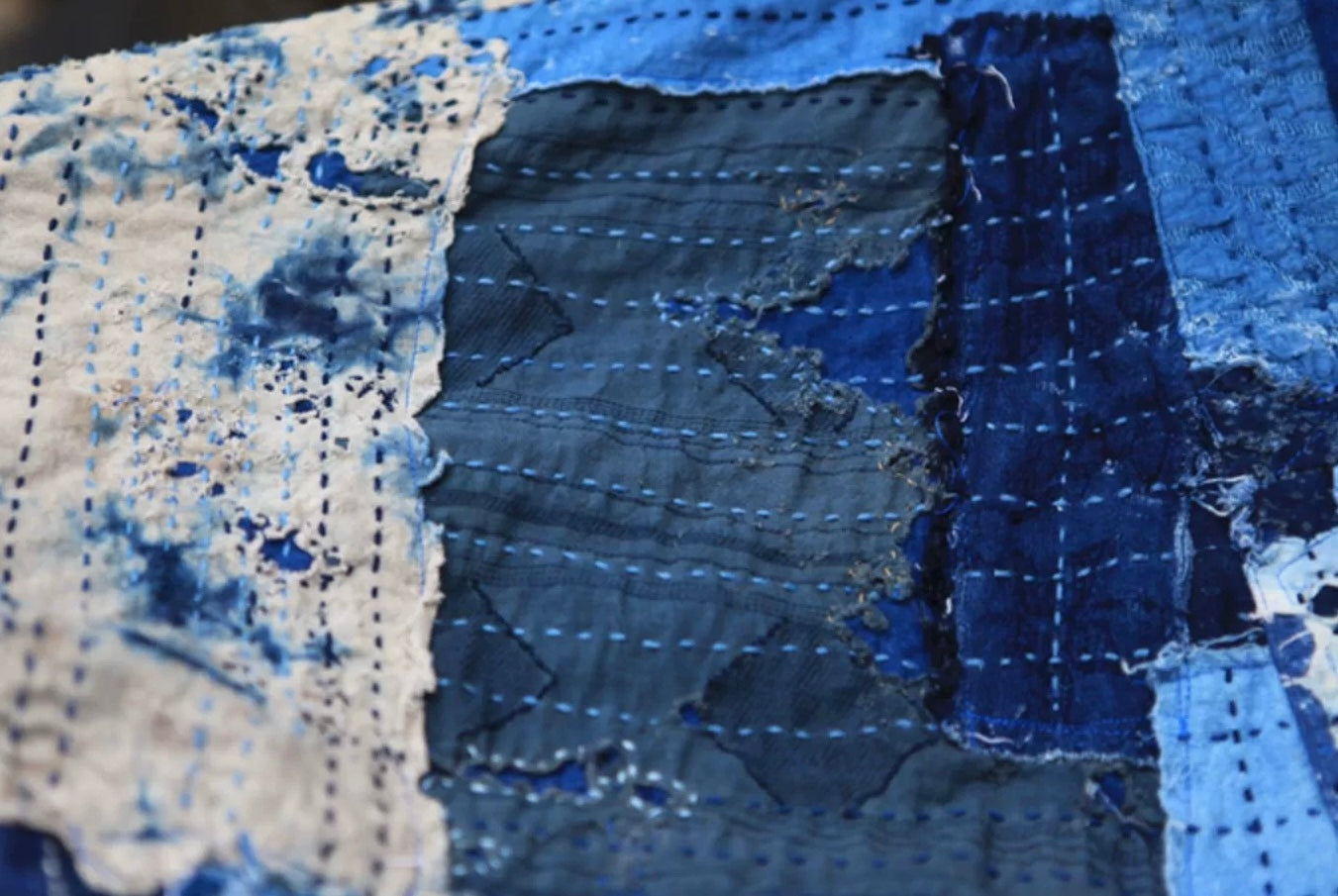 Handmade Indigo Dye Boro Sashiko Kimono Jacket