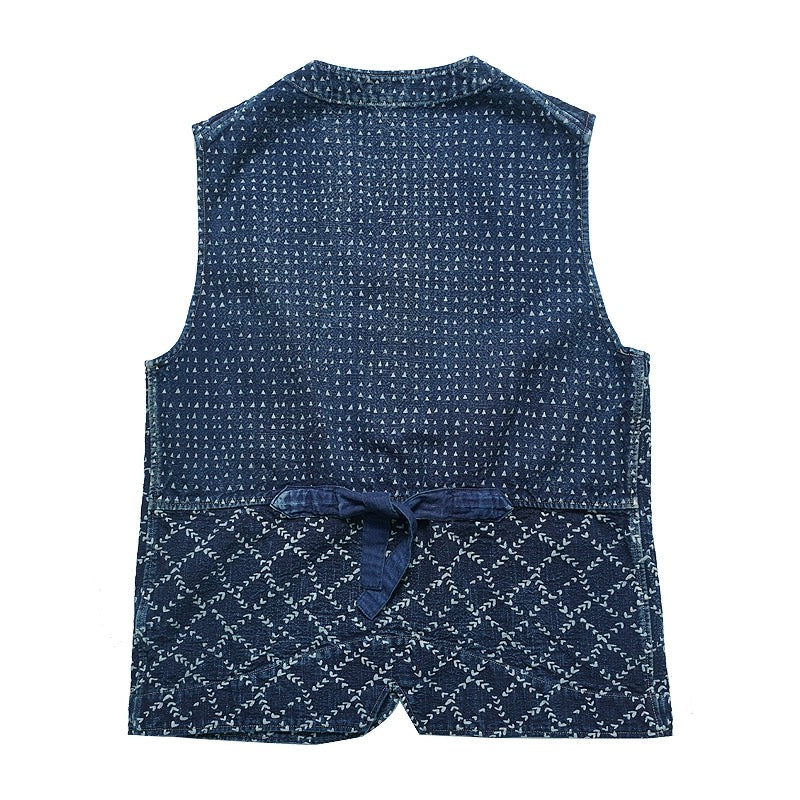 Indigo Discharge Dye Patchwork Vest