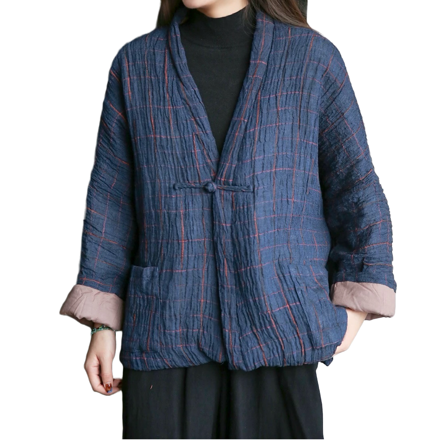 Wrinkles Checked Kimono Jacket