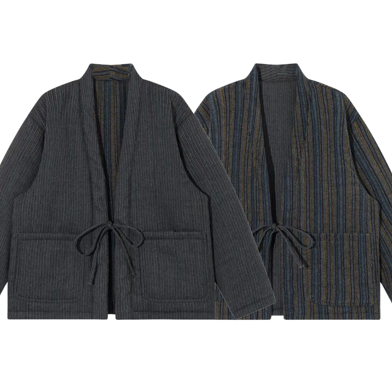 Grey Reversible Stripe Noragi Jacket