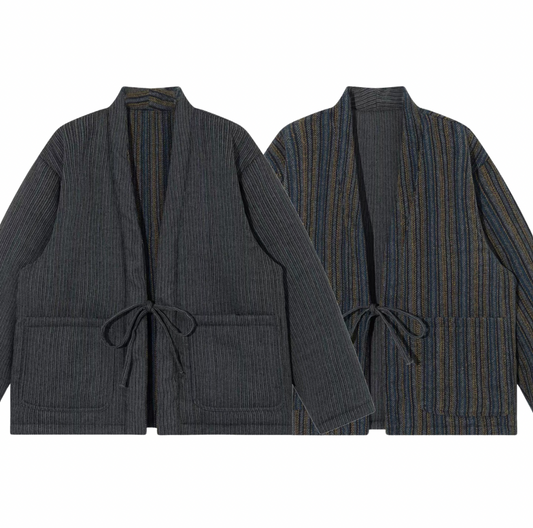 Grey Reversible Stripe Noragi Jacket