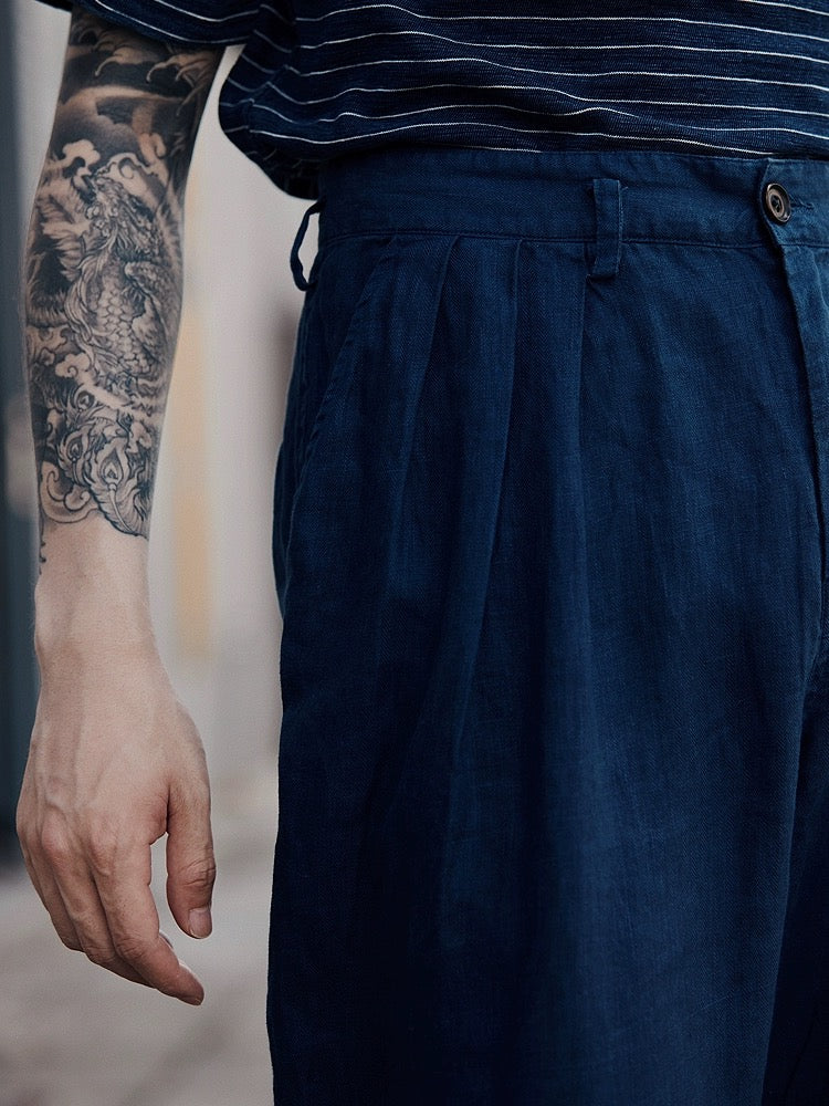 Indigo Dye Linen Tapered Pants