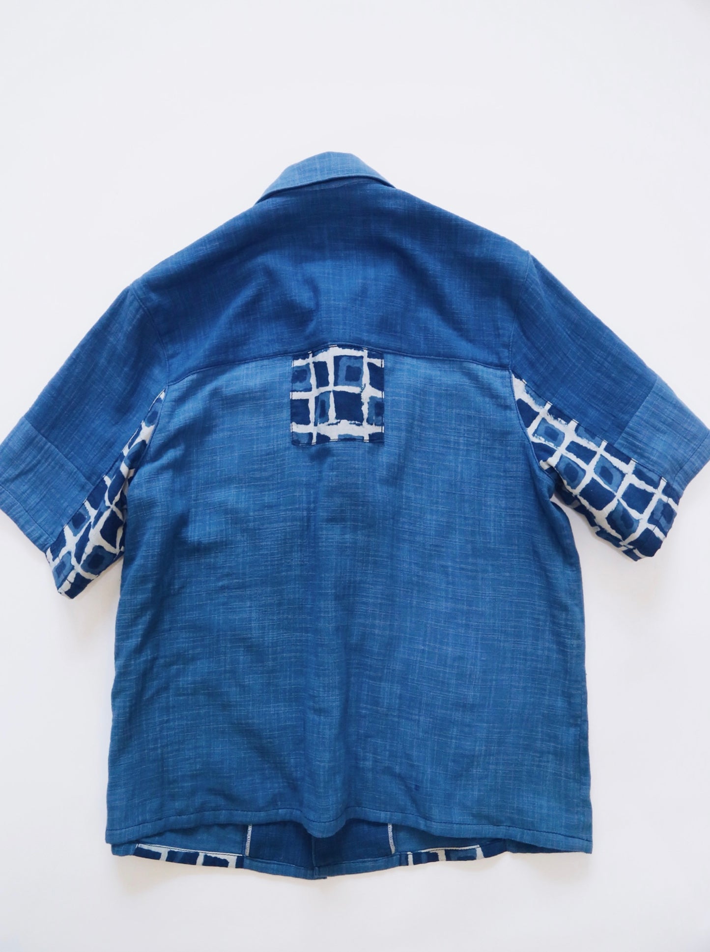 Indigo Dye Patchwork Aloha Shirt