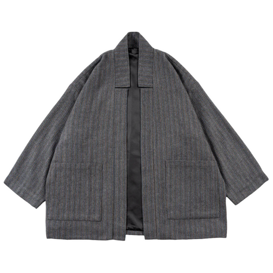 Grey Striped Collar Noragi Jacket