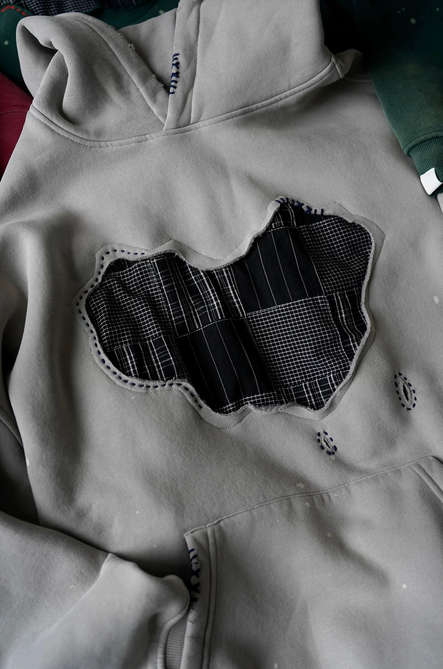 Grey Sashiko Map Patchwork Hoodie