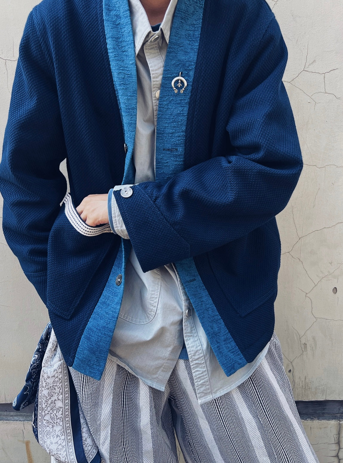 Indigo Dye Patchwork Sashiko Haori Jacket