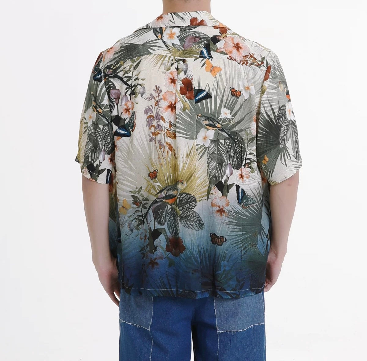 Indigo Dip Dye Faded Aloha Shirt