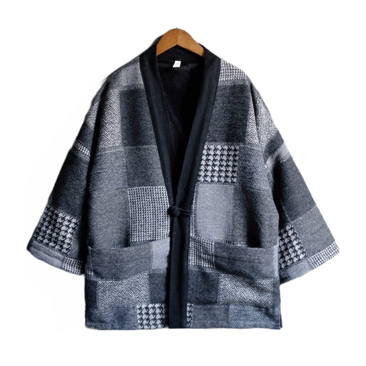 Checked Patchwork Flannel Haori Jacket