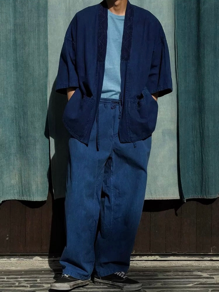 Indigo Dye 3/4 Sleeve Kimono Jacket