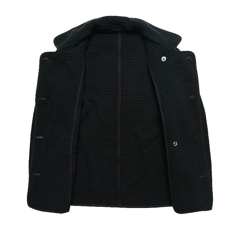 Black Sashiko Double-Breasted Coat