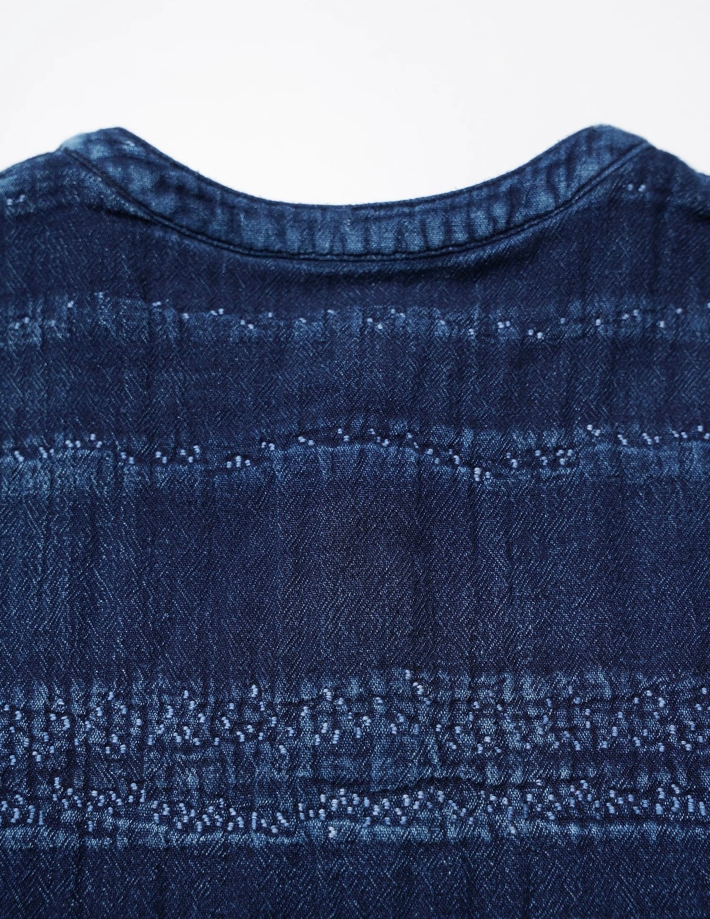 Indigo Dye Sashiko Deep-Sea Henley Tee
