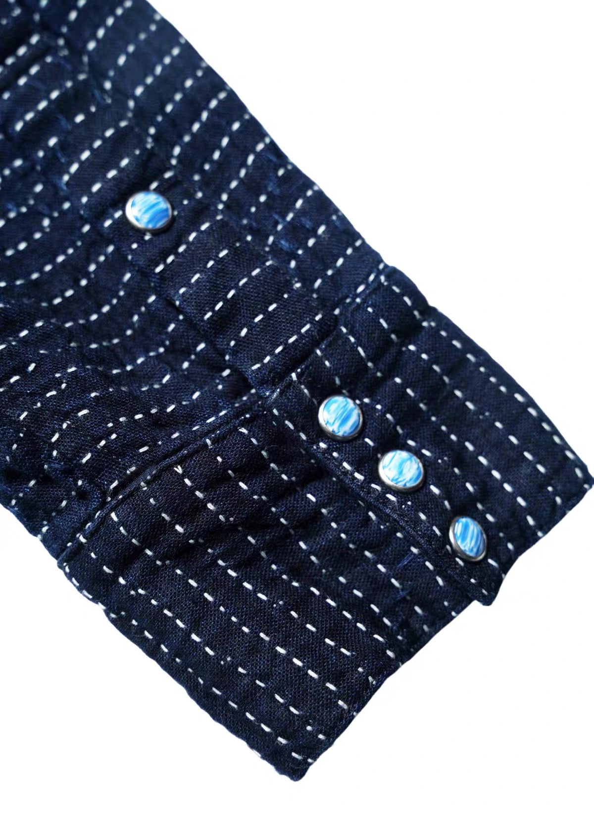 Indigo Dye Running Stitch Sashiko Western Shirt