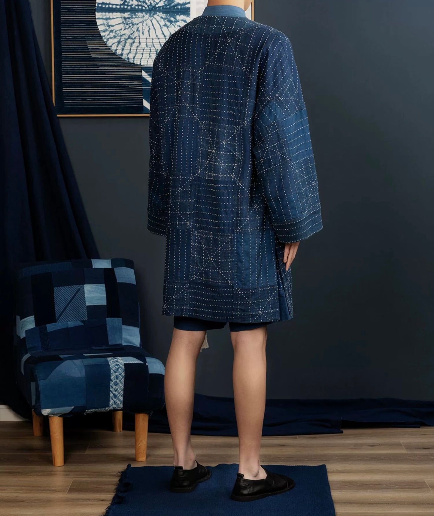 Indigo Dye Sashiko Kimono Jacket