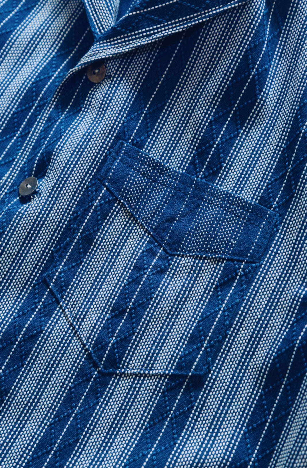 Indigo Dye Sashiko Striped Aloha Shirt