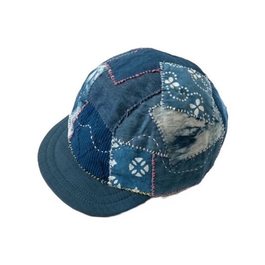 Indigo Dye Patchwork Short Brim Baseball Cap