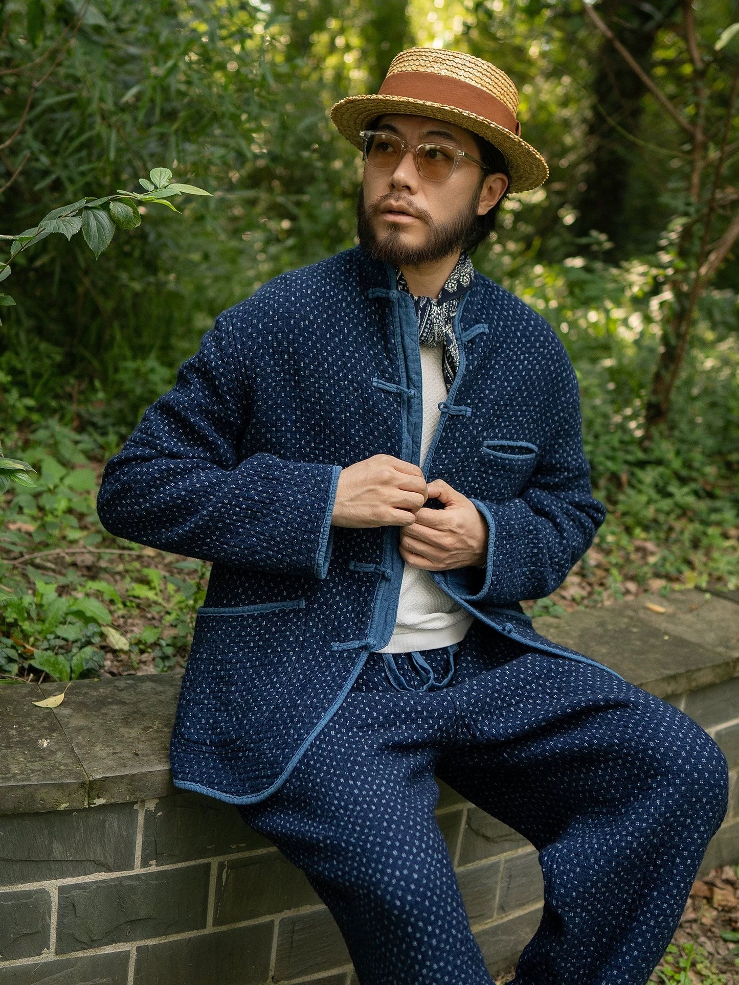 Indigo Dye Heavyweight Sashiko Chinese Coat