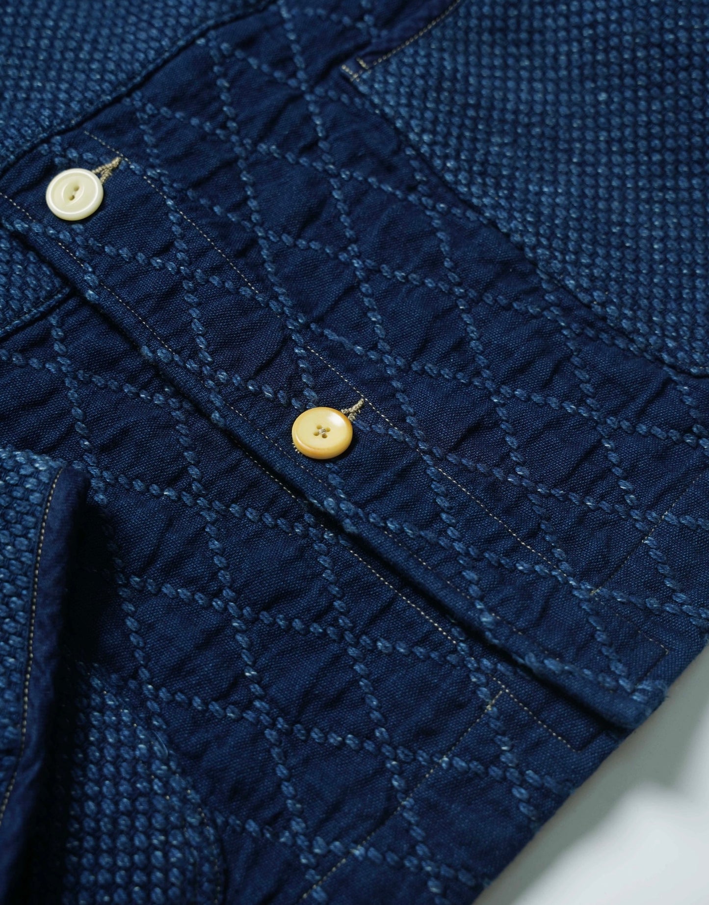 Indigo Dye Patchwork Sashiko 4 Pockets Worker Coat