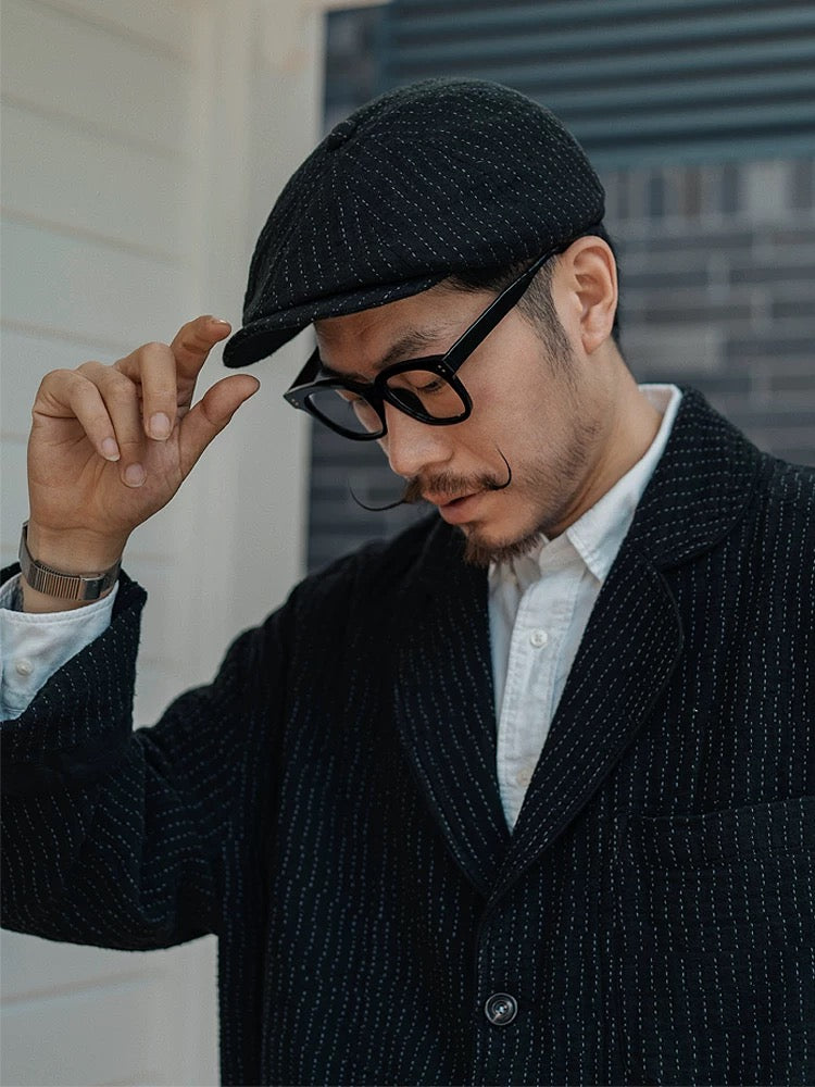 Black Sashiko Newsboy Cap