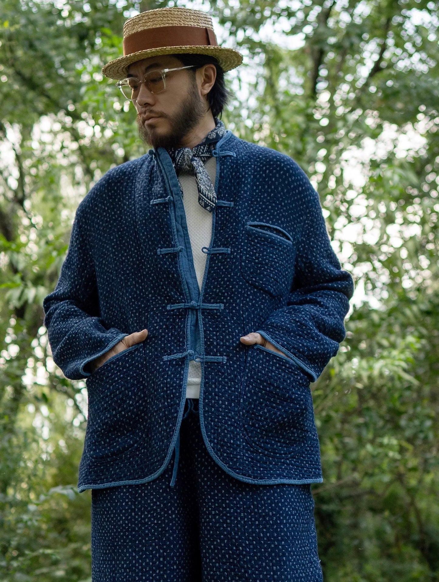 Indigo Dye Heavyweight Sashiko Chinese Coat