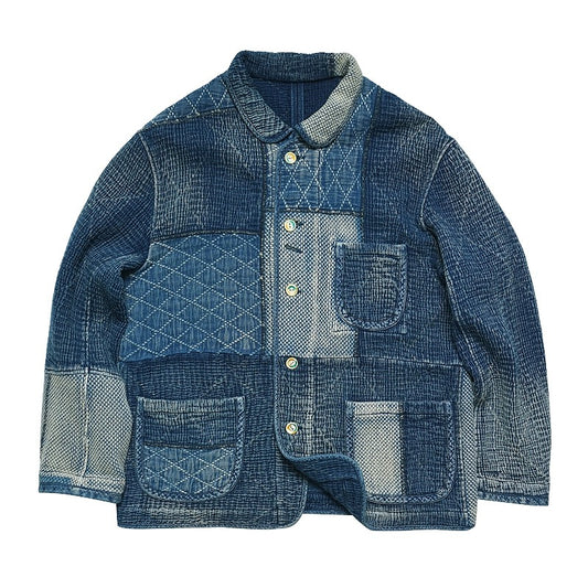 Indigo Dye Patchwork Sashiko Kendo Coat - Light Blue