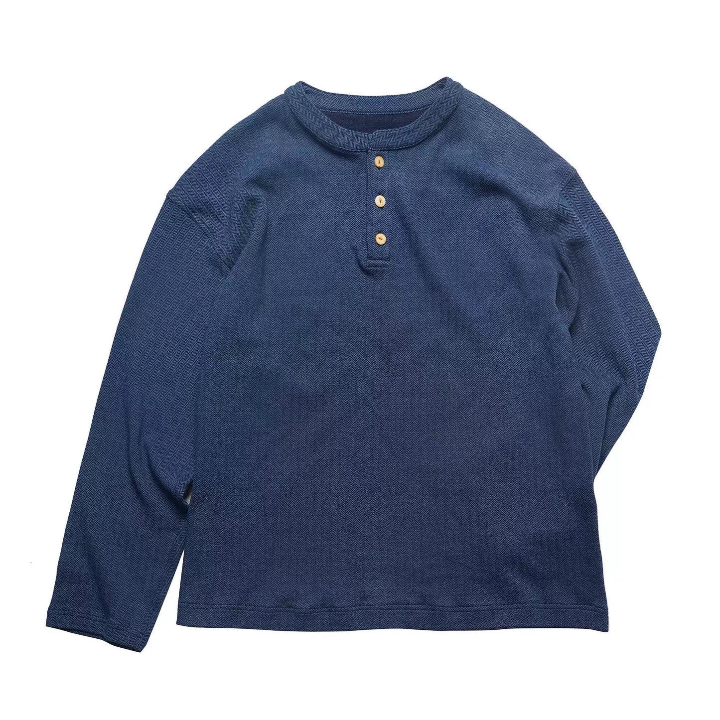 Indigo Dye Knit Henley Long Sleeve T-Shirt